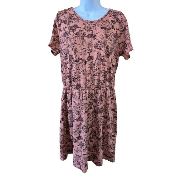 Desert cactus Print Dress Pink/Black Short Sleeve fairycore comfy relaxation - Picture 1 of 6